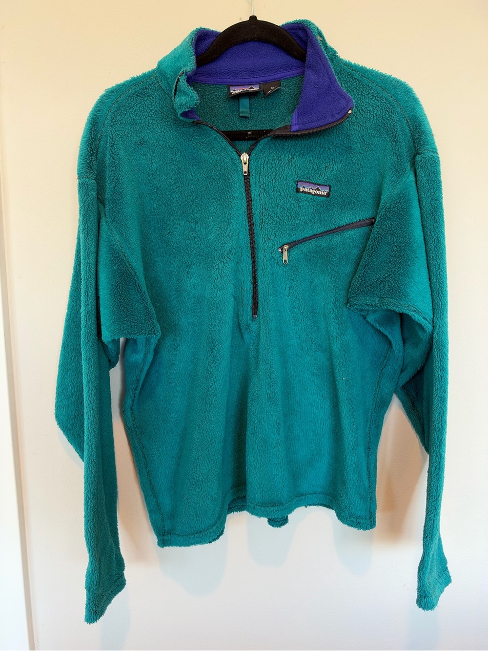 Vintage Patagonia Teal Fleece Half-Zip with Purple Collar